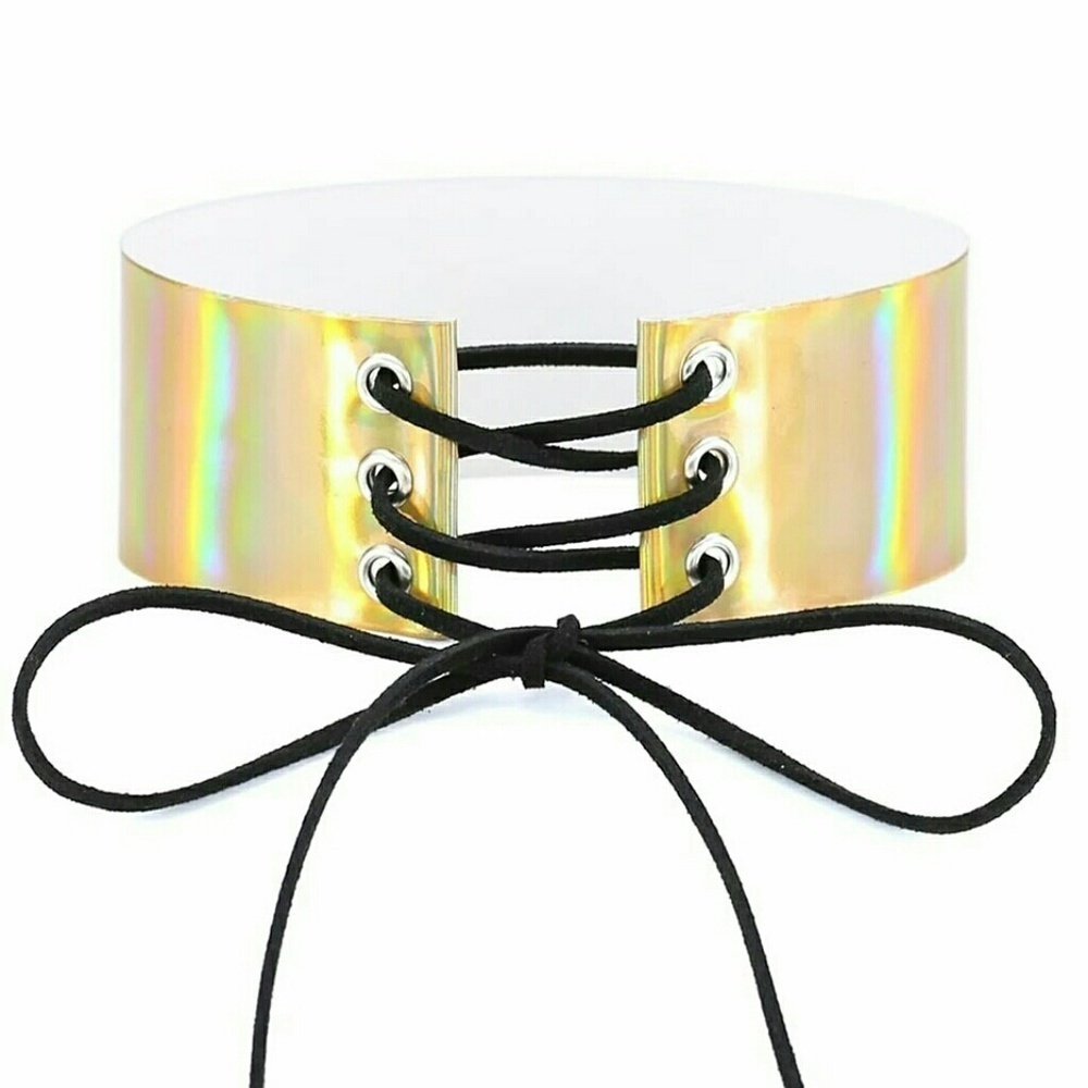 Metallic lace up choker necklace